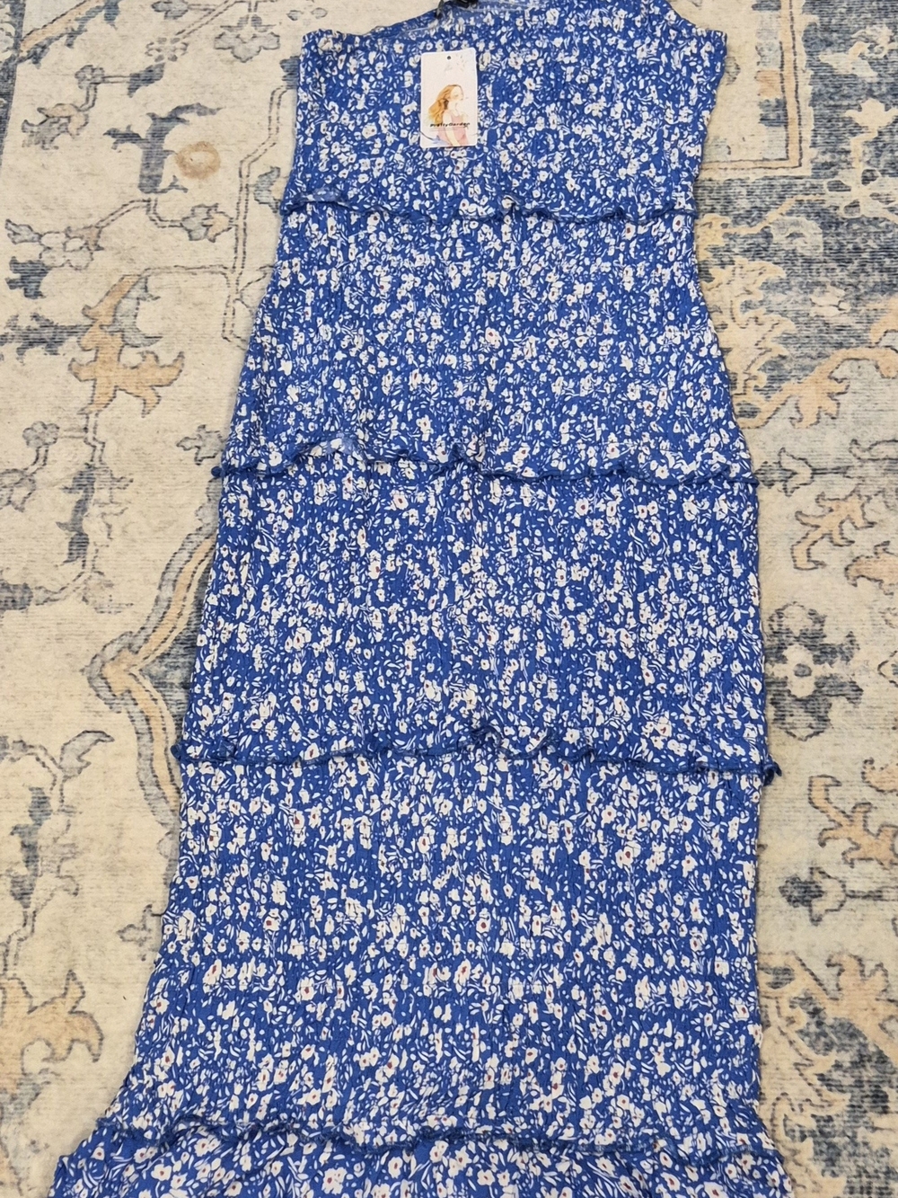 Blue Floral Asymmetrical Women's Dress